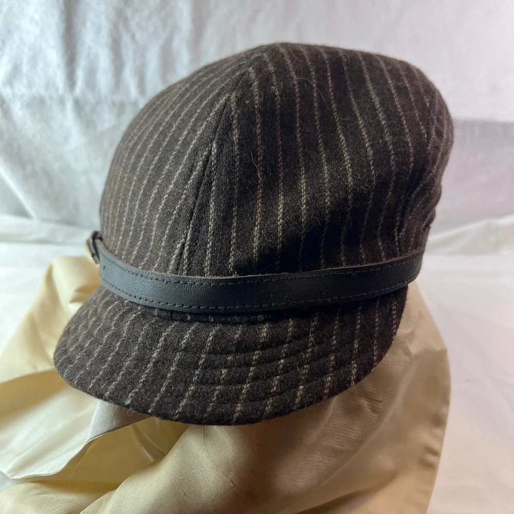 Christys Crown Series Brown Pinstripe Wool Blend Newsboy Cap Hat S/M 55cm
